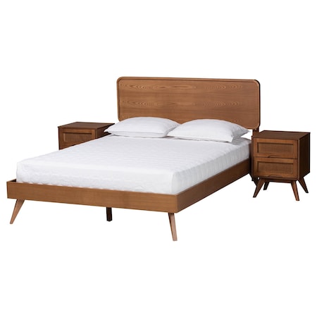 Baxton Studio Demeter Mid-Century Modern Walnut Brown Finished Wood Full Size 3-Piece Bedroom Set 242-9407-9428-11298-11298-ZORO